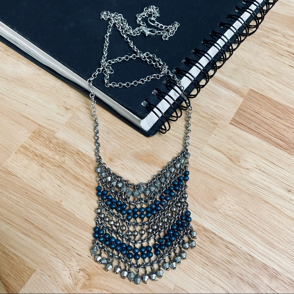 NECKLACE 🗡 Long Blue & Silver Pendant Necklace